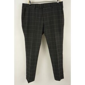 Moss London Performance Trouser Mens 36 x 28 Charcoal Gray Windowpane Skinny Fit